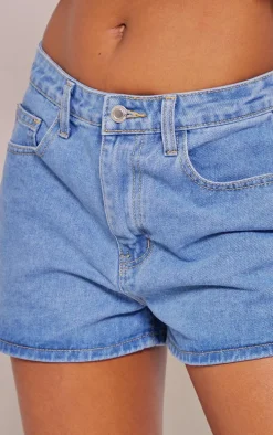 Mid Blue Wash Denim Mom Shorts