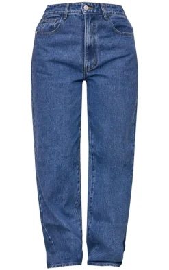 Mid Blue Wash Dipped Back Waistband Boyfriend Jeans