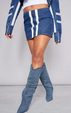 Mid Blue Wash Graphic Panelled Denim Mini Skirt