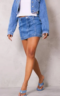 Mid Blue Wash Low Rise Denim Mini Skirt