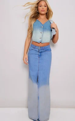 Mid Blue Wash Ombre Denim Vest
