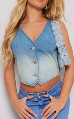 Mid Blue Wash Ombre Denim Vest
