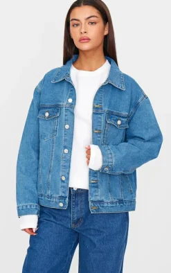 Mid Blue Wash Oversized Boyfriend Denim Jacket