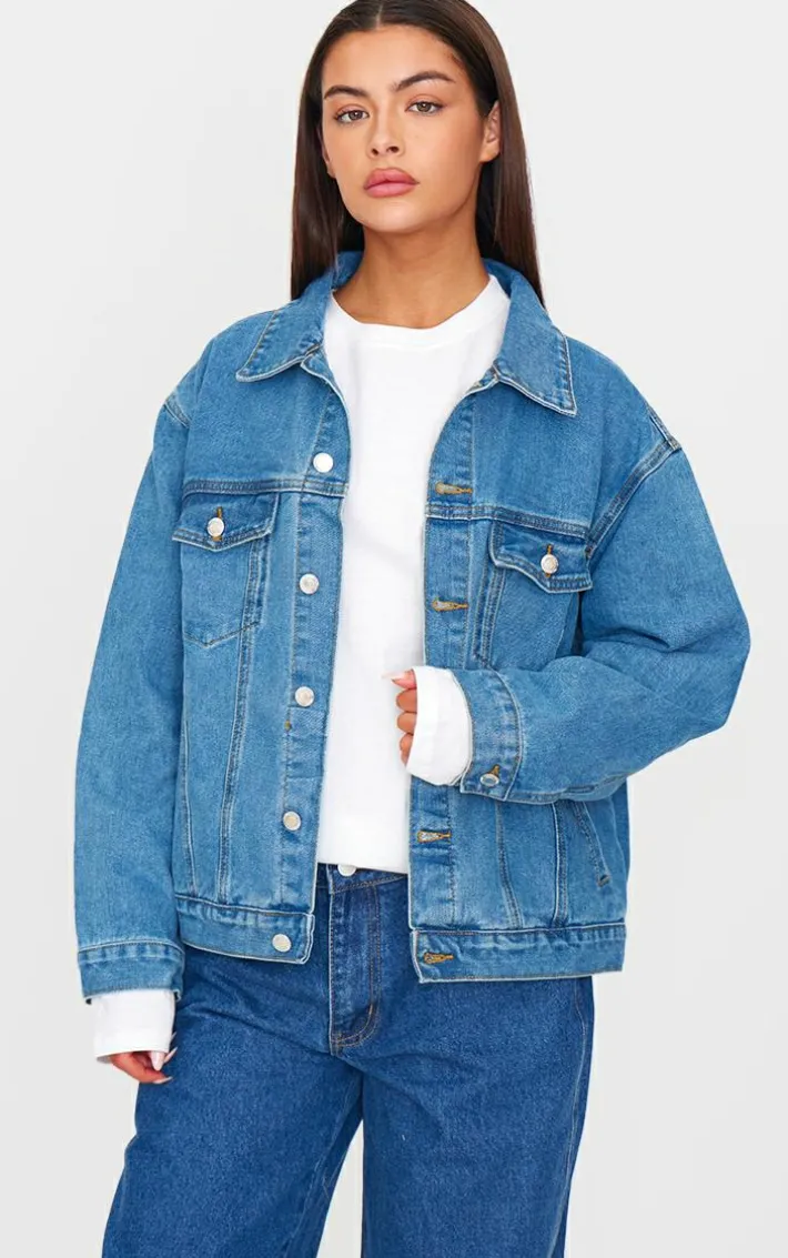 Mid Blue Wash Oversized Boyfriend Denim Jacket