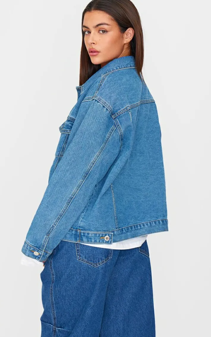 Mid Blue Wash Oversized Boyfriend Denim Jacket