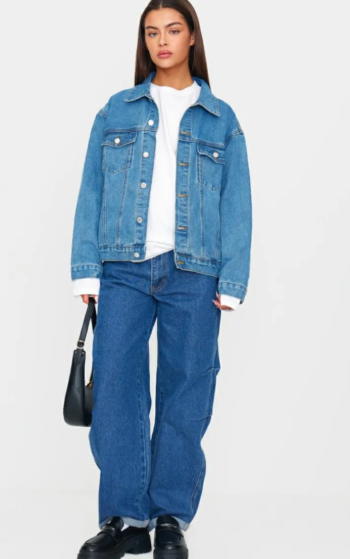 Mid Blue Wash Oversized Boyfriend Denim Jacket