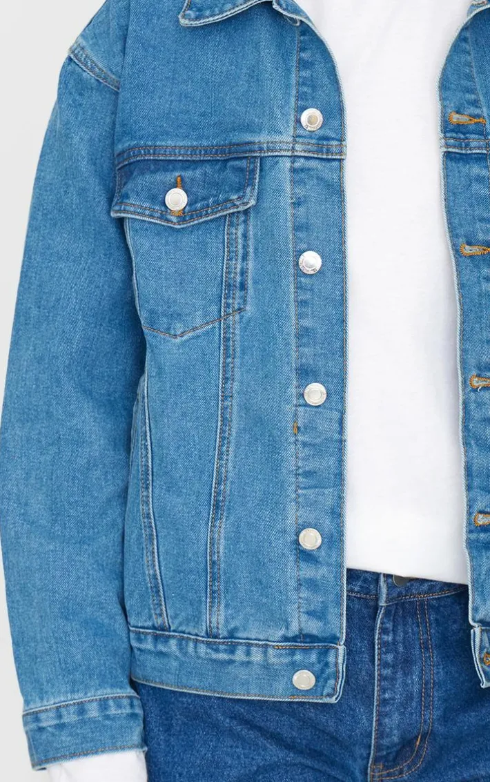 Mid Blue Wash Oversized Boyfriend Denim Jacket