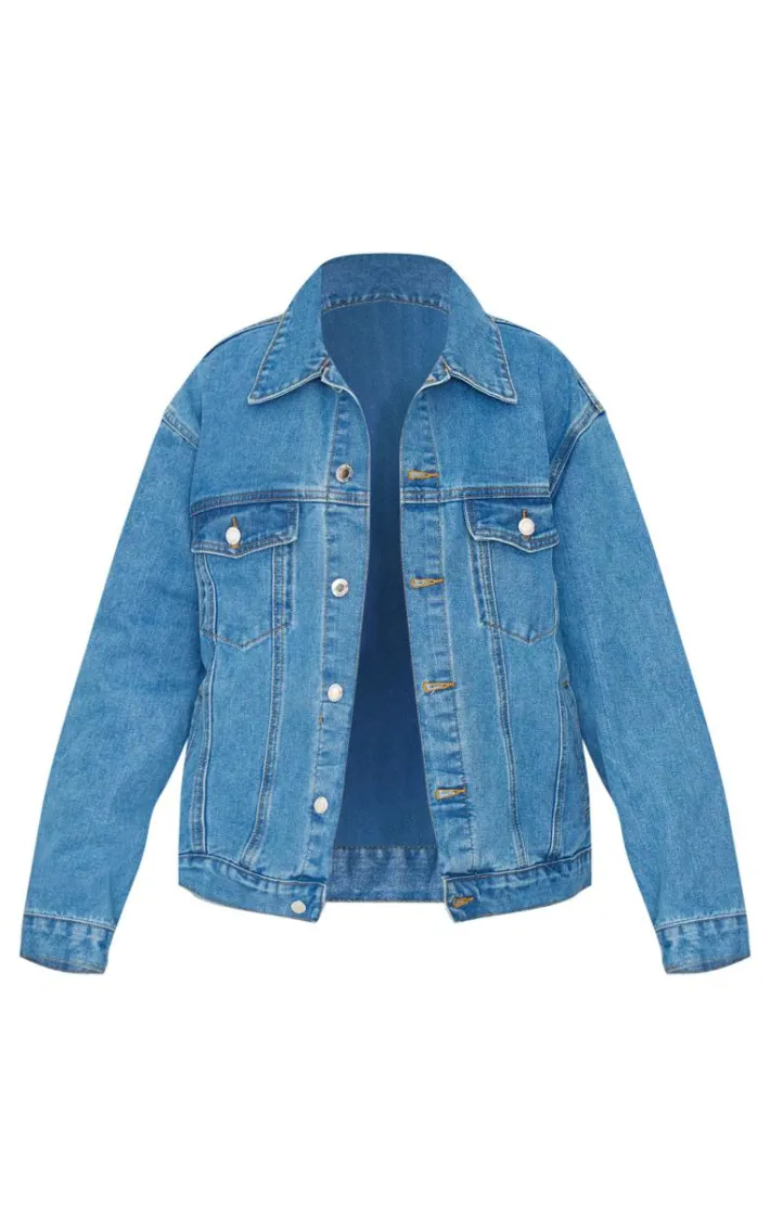 Mid Blue Wash Oversized Boyfriend Denim Jacket
