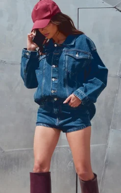 Mid Blue Wash Seam Detail Pocket Detail Button Up Denim Jacket