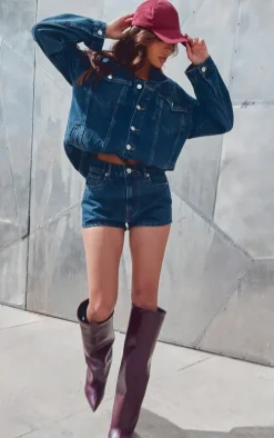 Mid Blue Wash Seam Detail Pocket Detail Button Up Denim Jacket