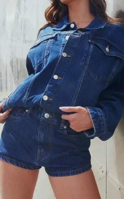 Mid Blue Wash Seam Detail Pocket Detail Button Up Denim Jacket