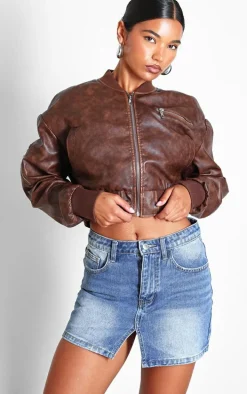 Mid Blue Wash Split Front Denim Mini Skirt