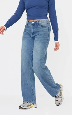 Mid Blue Wash Straight Leg Denim Jeans