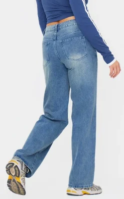 Mid Blue Wash Straight Leg Denim Jeans