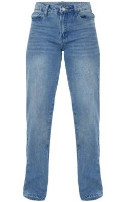 Mid Blue Wash Straight Leg Denim Jeans