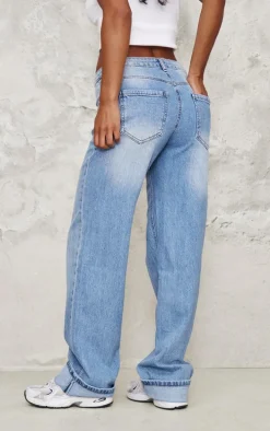 Mid Blue Wash Turn Up Hem Jeans