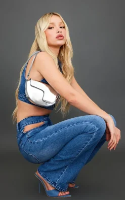 Mid Blue Wash Zip Through Denim Top