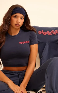 Midnight Blue PLT Studio Archive Cotton Puff Print Crop Top