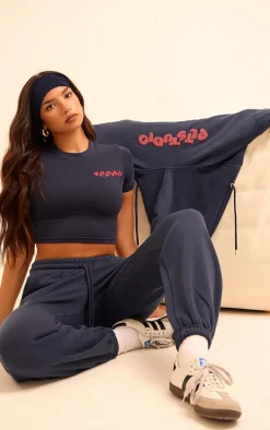 Midnight Blue PLT Studio Archive Cotton Puff Print Crop Top