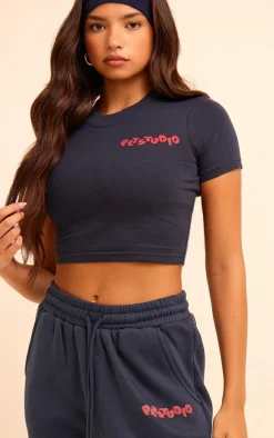 Midnight Blue PLT Studio Archive Cotton Puff Print Crop Top