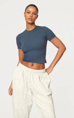 Midnight Blue Sculpt Longline Short Sleeve Gym Top