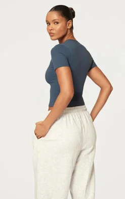 Midnight Blue Sculpt Longline Short Sleeve Gym Top