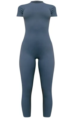 Midnight Blue Sculpt Short Sleeved Unitard
