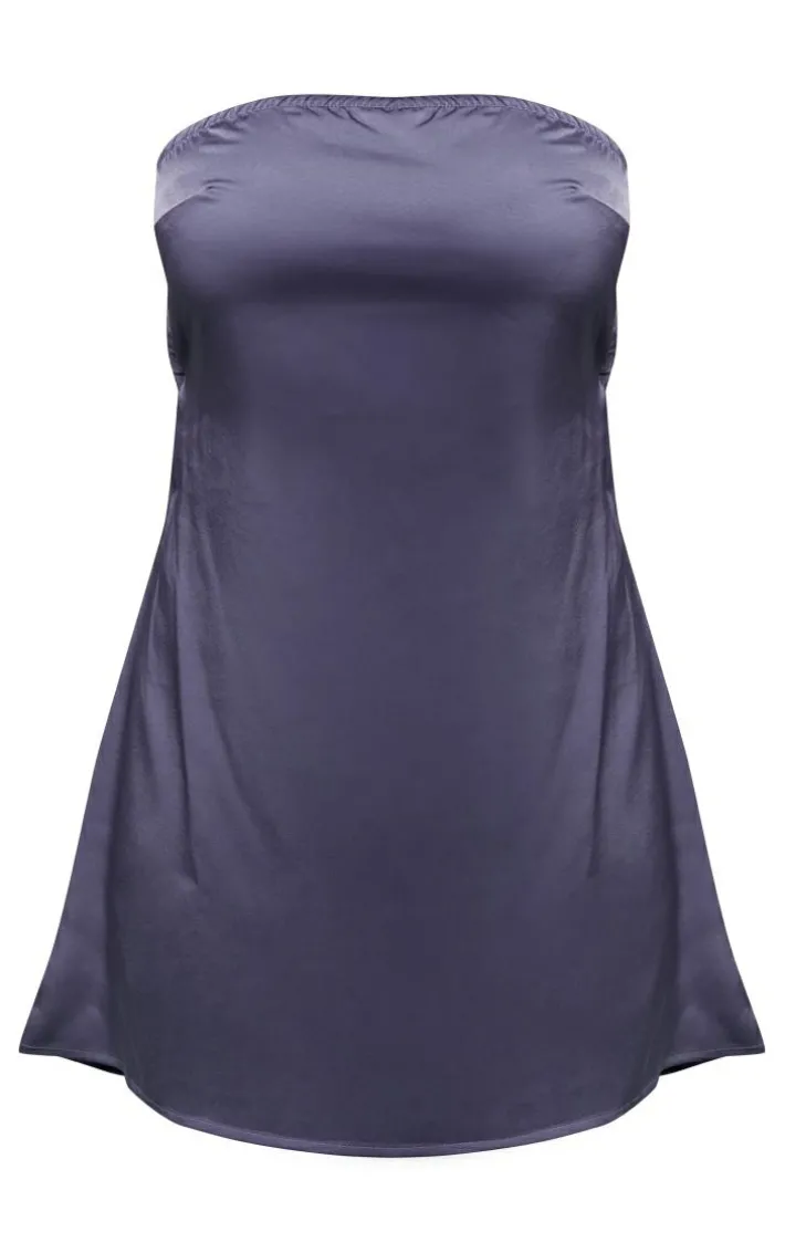 Mineral Blue Satin Bandeau Back Strap Detail Bodycon Dress