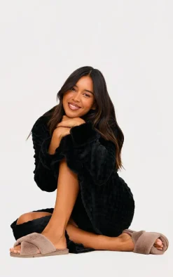 Mink Faux Fur Cross Over Slippers