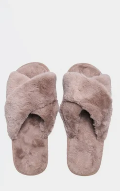Mink Faux Fur Cross Over Slippers