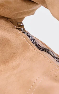 Mink Faux Suede Knot Handle Shoulder Bag