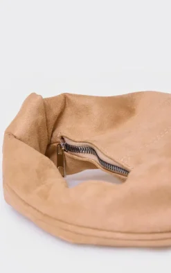 Mink Faux Suede Knot Handle Shoulder Bag