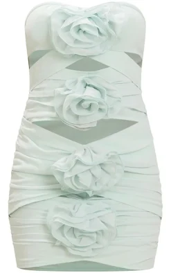 Mint Chiffon Bandeau Rosette Detail Cut Out Bodycon Dress