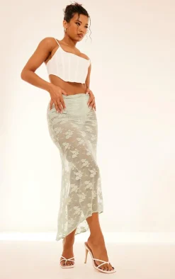 Mint Floral Lace Panties Insert Handkerchief Hem Maxi Skirt