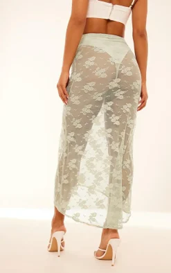 Mint Floral Lace Panties Insert Handkerchief Hem Maxi Skirt
