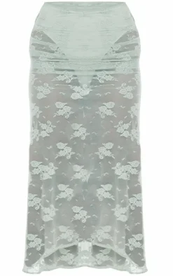 Mint Floral Lace Panties Insert Handkerchief Hem Maxi Skirt