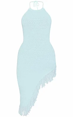 Mint Knitted Fringe Detail Midi Dress
