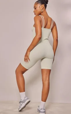 Mint Structured Snatched Rib Double Strap Unitard