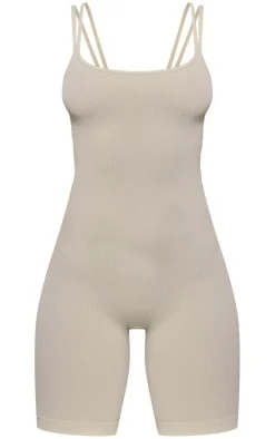 Mint Structured Snatched Rib Double Strap Unitard