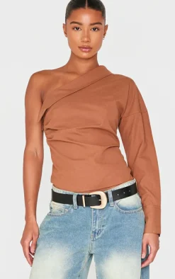 Mocha Asymmetric Cinched Blouse