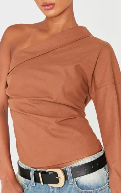 Mocha Asymmetric Cinched Blouse