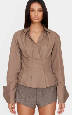 Mocha Asymmetric Cinched Shirt