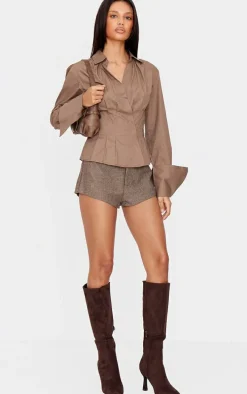 Mocha Asymmetric Cinched Shirt
