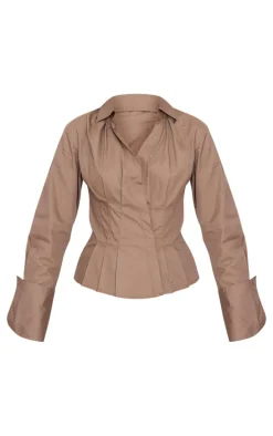 Mocha Asymmetric Cinched Shirt