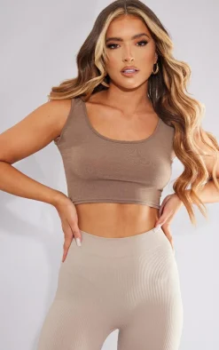 Mocha Basic Scoop Neck Crop Top