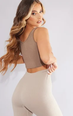 Mocha Basic Scoop Neck Crop Top