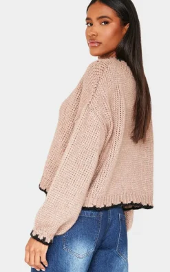 Mocha Blanket Stitch Oversized Knit Sweater