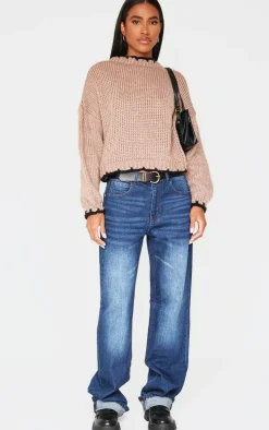 Mocha Blanket Stitch Oversized Knit Sweater