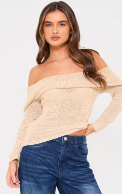 Mocha Bobble Knit Bardot Top