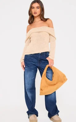 Mocha Bobble Knit Bardot Top